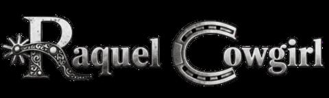 Raquel Cowgirl logo with stylized silver letters and western design elements on black background
